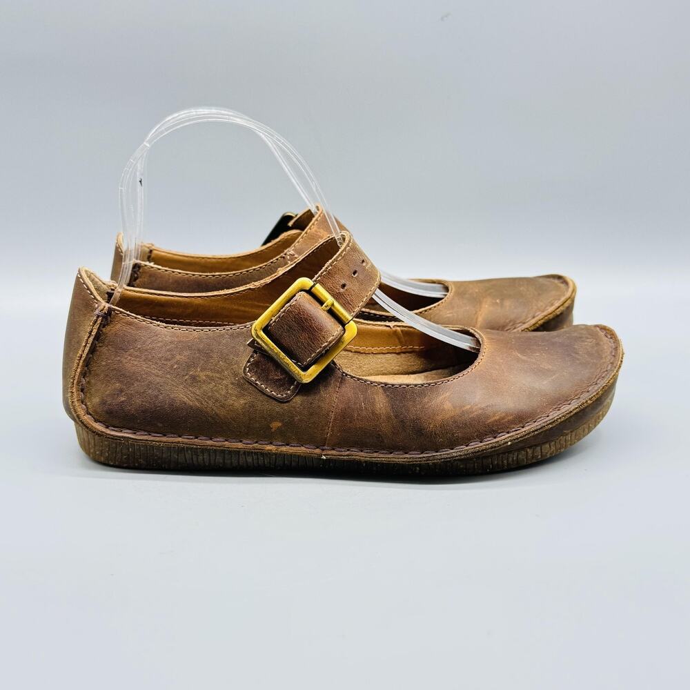 Clarks Shoes Womens Brown Leather Artisan Mary Jane Buckle Flats Casual Comfort